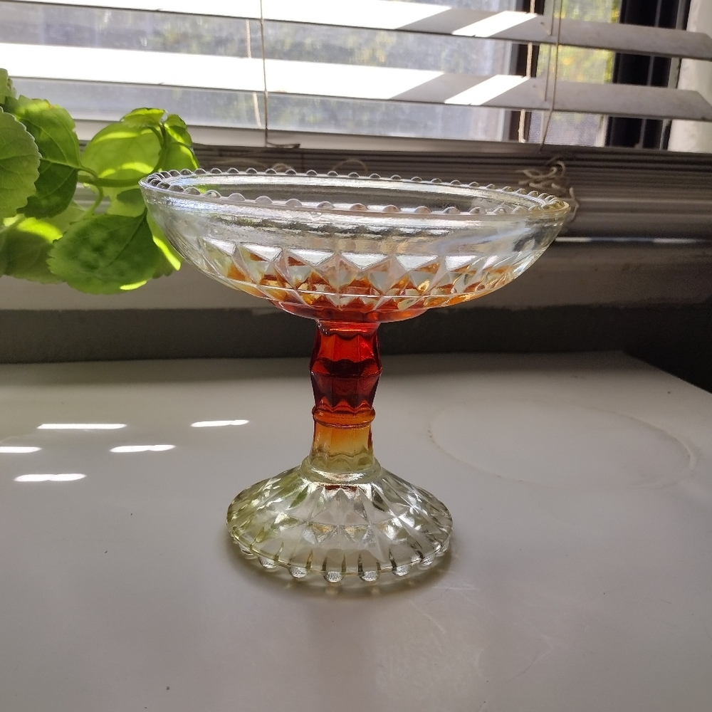Vintage Amberina Goofus Glass Compote